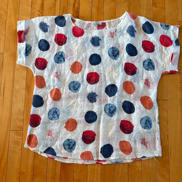 PURE VENICE 100% Linen T-shirt Polka Dot Colourful Size Small - Picture 2 of 10
